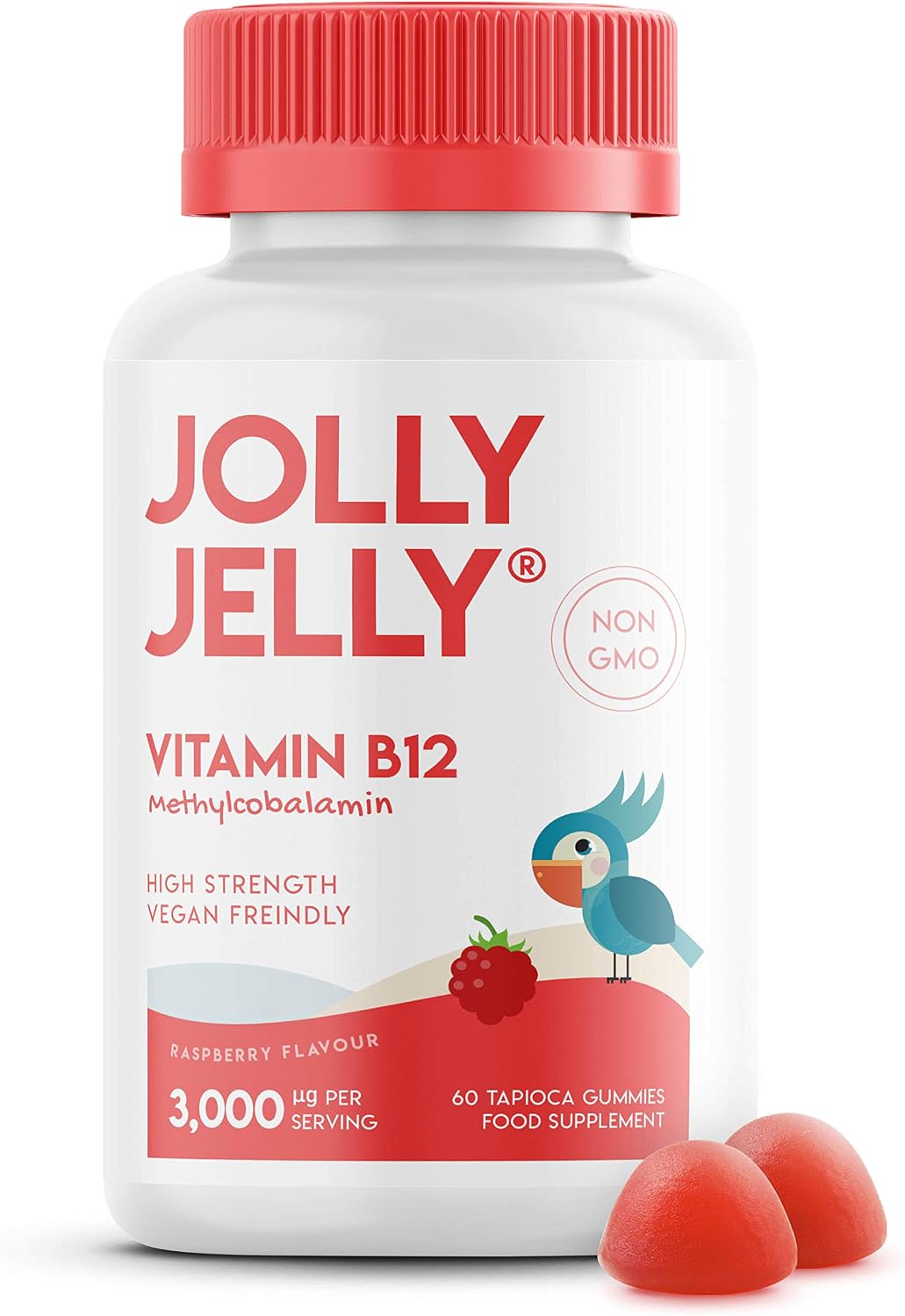 Vitamin B12 Tapioca Gummies, 3,000mcg, High Strength Methylcobalamin Gummies, Non-GMO, Gluten Free, Raspberry Flavour