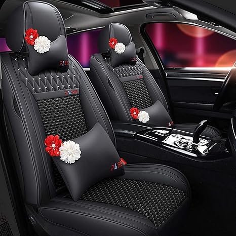 Amazon Co Jp Puレザーカーシートカバー アイスシルクエアクッション 車のシートカバー 洗える通気性と汗をかく車のシート カバー 調節可能な5人のシートカバーのフルセット A ホーム キッチン