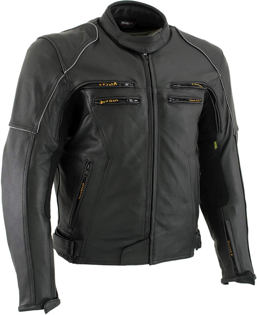 Vulcan VNE98431 'Ace' Men's Black Leather Armored Motorcycle Jacket - 2X-Large
