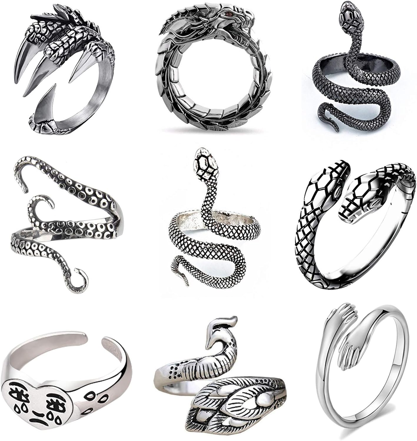 Set of 2 Snake Ring for Women Reptile Serpent Ring Gift for Snake Lover Reptile Lover Gifts