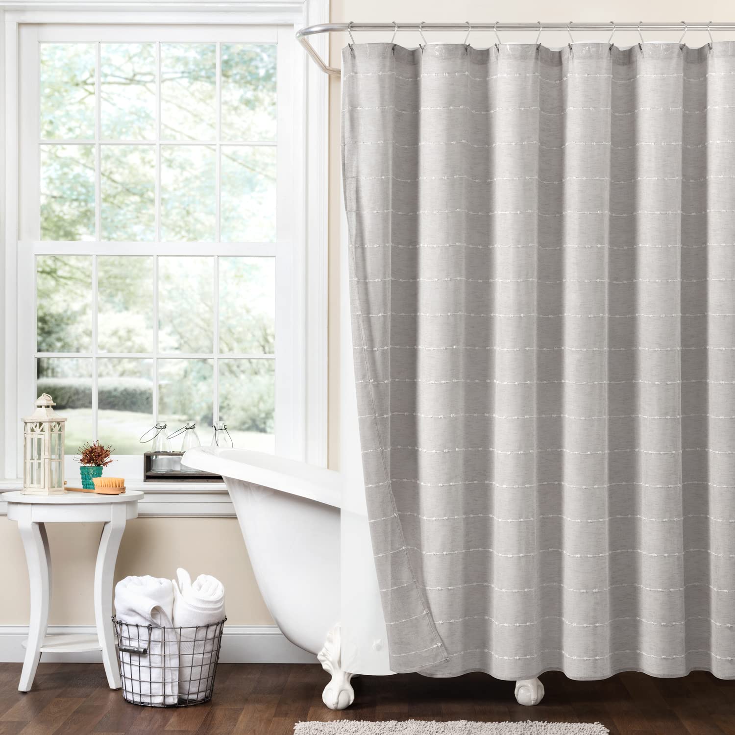 Lush Decor Farmhouse Textured Sheer with Peva Lining 2 Piece Shower Curtain Set, 72" x 72", Gray