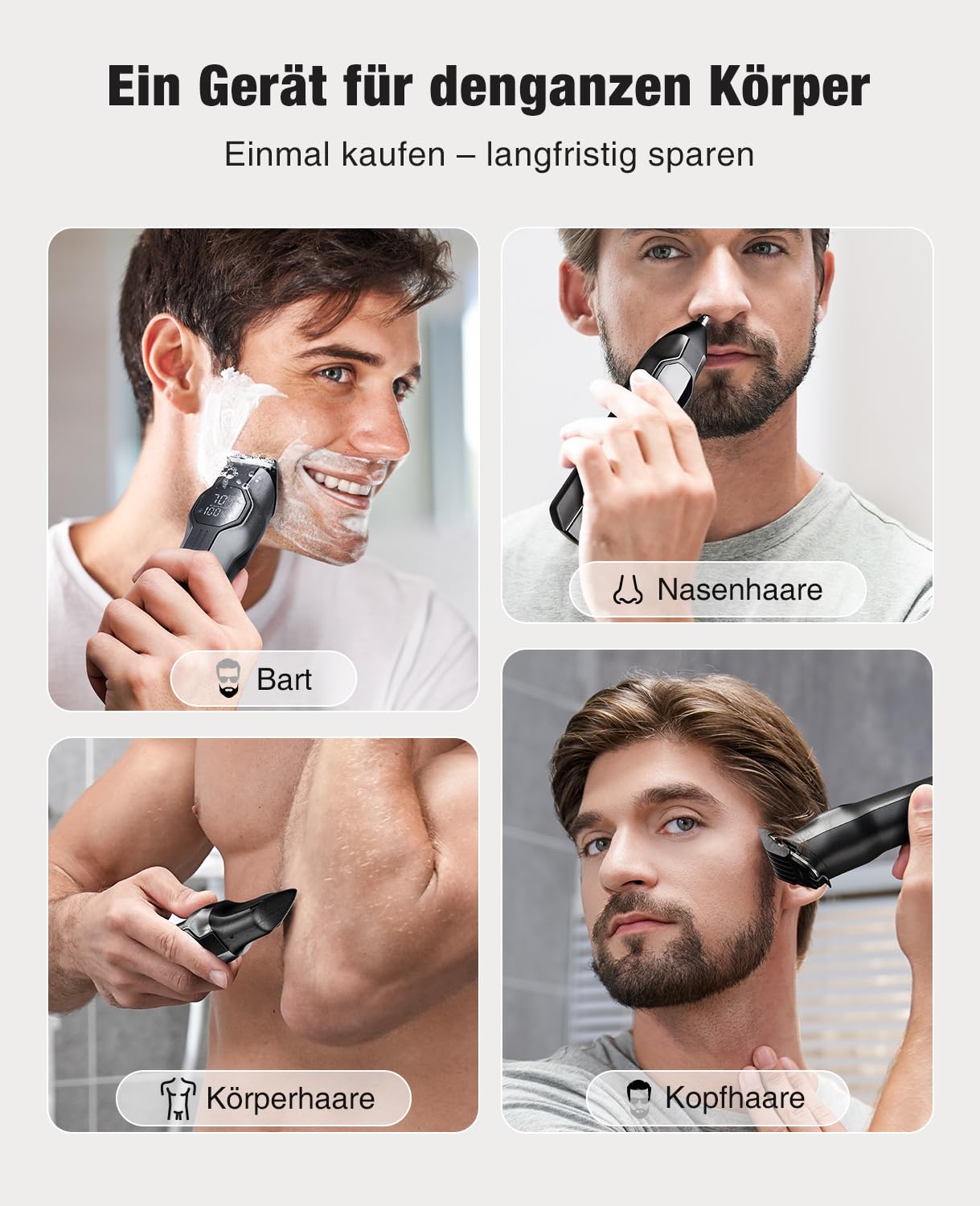 12-in-1 Barttrimmer Herren, Haarschneider, Körperrasierer, Nasenhaarschneider, kensen Bartschneider Herren IPX7 Wasserdicht Bartrasierer 210Min LED-Anzeige USB-C Ganzkörper-Haarpflege 6000/7000RPM 2
