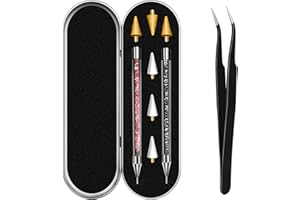 Vikerer Rhinestone Picker Tool, Dual-ended Rhinestones Applicator Nail Art Design Tool, 2 Pack Acrylic Handle Nail Pen with 4 Extra Wax Tips and1 Tweezer