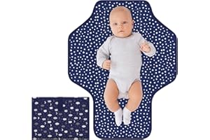CUXFLS Baby Portable Diaper Changing Pad, Foldable Travel Diapering Changing Mat with Built-in Pillow, Waterproof Compact Changing Pad for Newborn Baby Changing Station, Infant Gift(Navy Moon）
