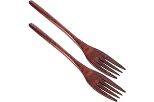 Kichvoe Wooden Forks - 2Pcs Wooden Salad Fork - Pasta Grill Tasting Tool - Reusable Wood Kitchen Utensils Dinner Servers