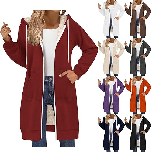 Women Fleece Womens Fleece Jacket Lined Hoodies Ladies Zip Up Long Sleeve Hoodie Winter Warm Sherpa Sweatshirts Casual Loose Coat Outwear with Pockets