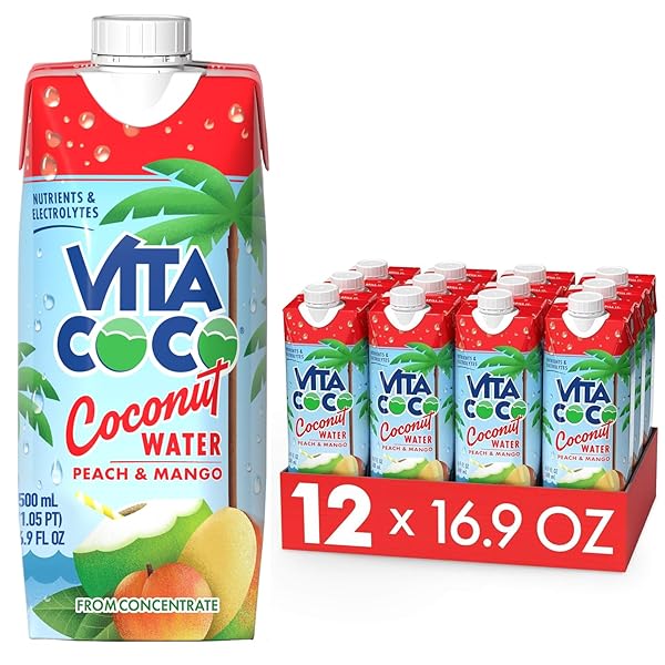 VITA COCO COCONUT WATER, PEACH & MANGO – NATURALLY HYDRATING ELECTROLYTE DRINK – SMART ALTERNATIVE TO COFFEE, SODA, AND SPORTS DRINKS – GLUTEN FREE – 16.9 FL OZ (PACK OF 12)