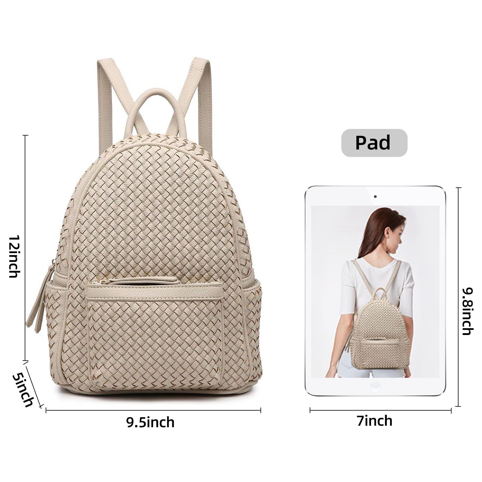 SHOMICO Mini Woven Backpack Purse for Women Trendy Daypacks Stylish Backpack Women's Fashion Handbag for Easter Egg Hunt, Spring Travel Vacation, Easter Gift (Small Beige Woven)