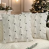 Artmag Christmas Pillow Covers 16x16 inch Set of 2 Soft Plush Faux Fur Christmas Tree Throw Pillow Cases for Winter Holiday Xmas Decorations Cream White