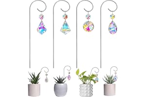 HDCRYSTALGIFTS Set 4 Small Trellis with Crystal Prisms Suncatchers for Mini Potted Plants Decorations, Rainbow Maker Plant Stakes Sun Catchers Plant Accessories Indoor (Sliver,7.5inch)