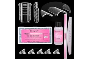 Poly Gel Nail Kit For Toes and Fingers,GlimightyX Straight Flat Dual Forms Reusable for Polygel,Pre-etched No-file Needed, 16 Sizes,with 1.35oz Nail Slip Solution, Dual-Ended Brush,Nail File &5 Clips