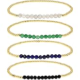 BXDA Gold Beaded Gemstone Bracelets Stack Set for Women, Trendy 4Pcs Boho Handmade Navy Green White Black Natural Stones Beads Stackable Bracelet Summer Beach Jewelry Gift.