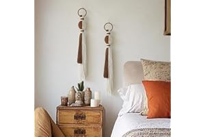 IOWER 2Pcs Macrame Wall Hanging Boho Home Decor Fiber Art with Sphere Knots Tassels Handmade Yarn Art for Bedroom Living Room Office Entryway