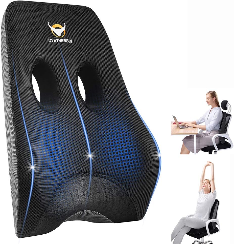 Lumbar Pillow, OVEYNERSIN Comfortable Lumbar Support Pillow, Office Car Seat Cushion, Memory Foam Back Cushion with Breathable Mesh for Relieves Back, Hip, Tailbone, Sciatica Pain: Kitchen & Dining