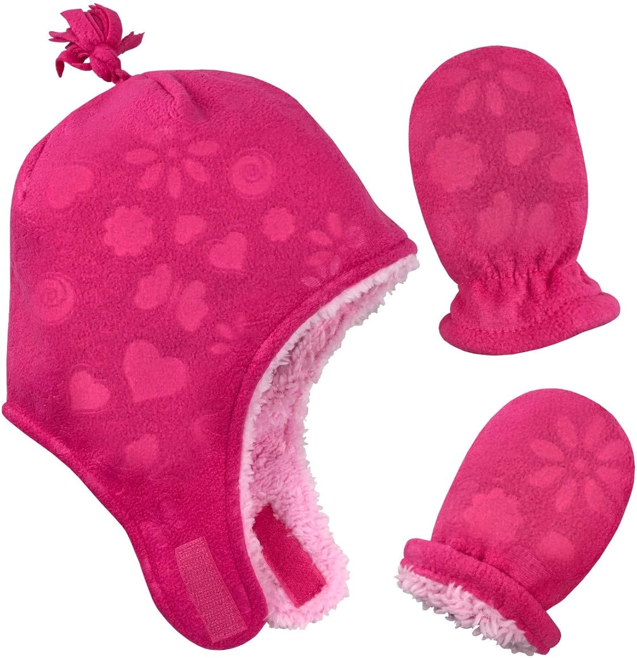 N'Ice Caps Little Girls and Baby Sherpa Lined Warm Fleece Pilot Hat Mitten Set