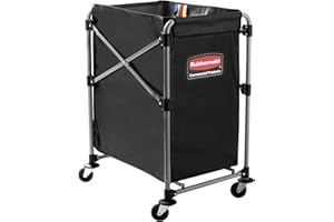 Rubbermaid Commercial Products Collapsible X Cart Black Steel 4 Bushel Bin Commercial Laundry Cart with Wheels for Hotel/Nurs
