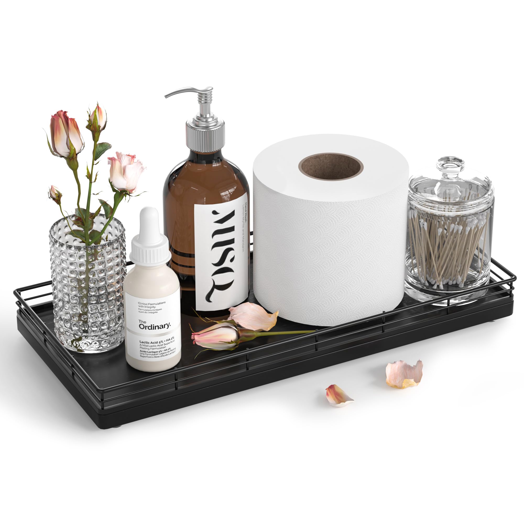 Photo 1 of Oak Bathroom Toilet Tank Tray, 13" Wood Toilet Paper Storage Basket Back of Toilet Basket Organizer, Vanity Tray for Perfume Makeup Candle Kitchen Counter Coffee Table Black Tray Decor