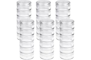 Fengek 6 Sets 6 Layer Stackable Plastic Containers, 10G/10ML Clear Cosmetic Storage Box Round Organizer Jars for Beads, Buttons, Small Jewelry Findings
