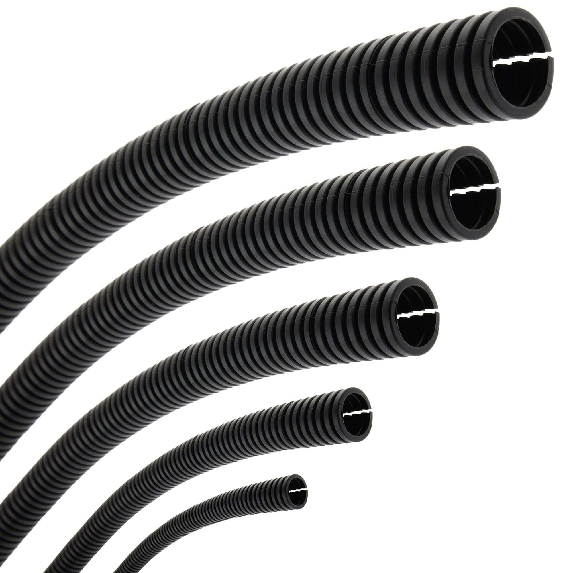 SeKi Flexible Corrugated Pipe Inner Diameter 21 mm 5 m Slotted Open Marten Protection Empty Tube Cable Protection Cable Sheath - Black