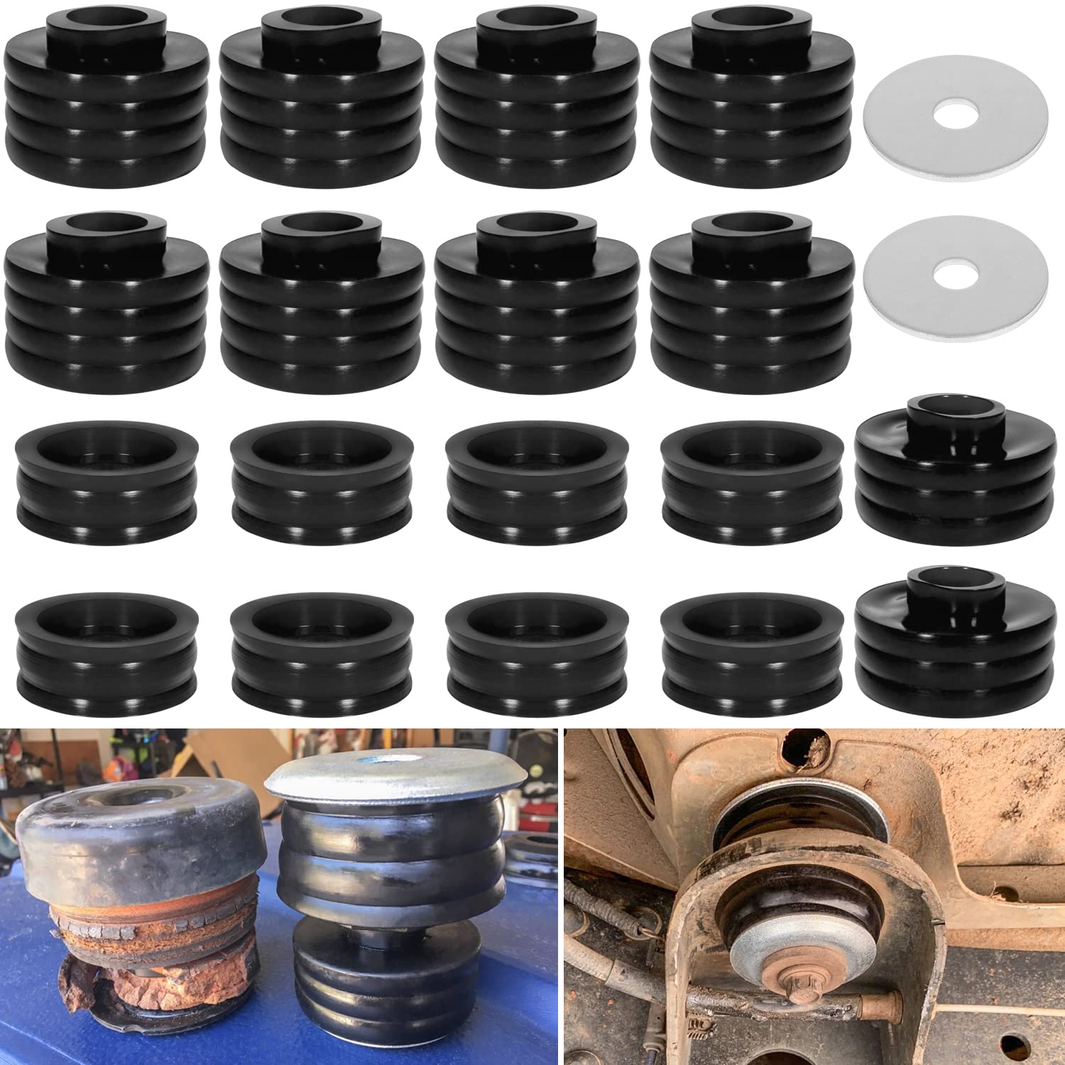 Photo 1 of KF04050BK Body Mount Bushing Kit for Ford F250 F350 Super Duty 1999-2018 2WD 4WD Polyurethane Body Cab Mounts & Washers (Black 20PCS)