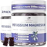 2 Pack Potassium Magnesium Gummies, Sugar-Free Potassium Gummies with Magnesium Glycinate 500mg Chewable Potassium Magnesium Supplements with Calcium, Zinc & Vitamins to Support Leg Muscle Relaxation