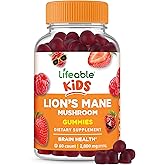 Lifeable Lions Mane Gummies for Kids | Great Tasting Lions Mane Mushroom Supplement | Vegan, Kosher, Non-GMO Kids Mushroom Gummies | Brain Support | 60 Count