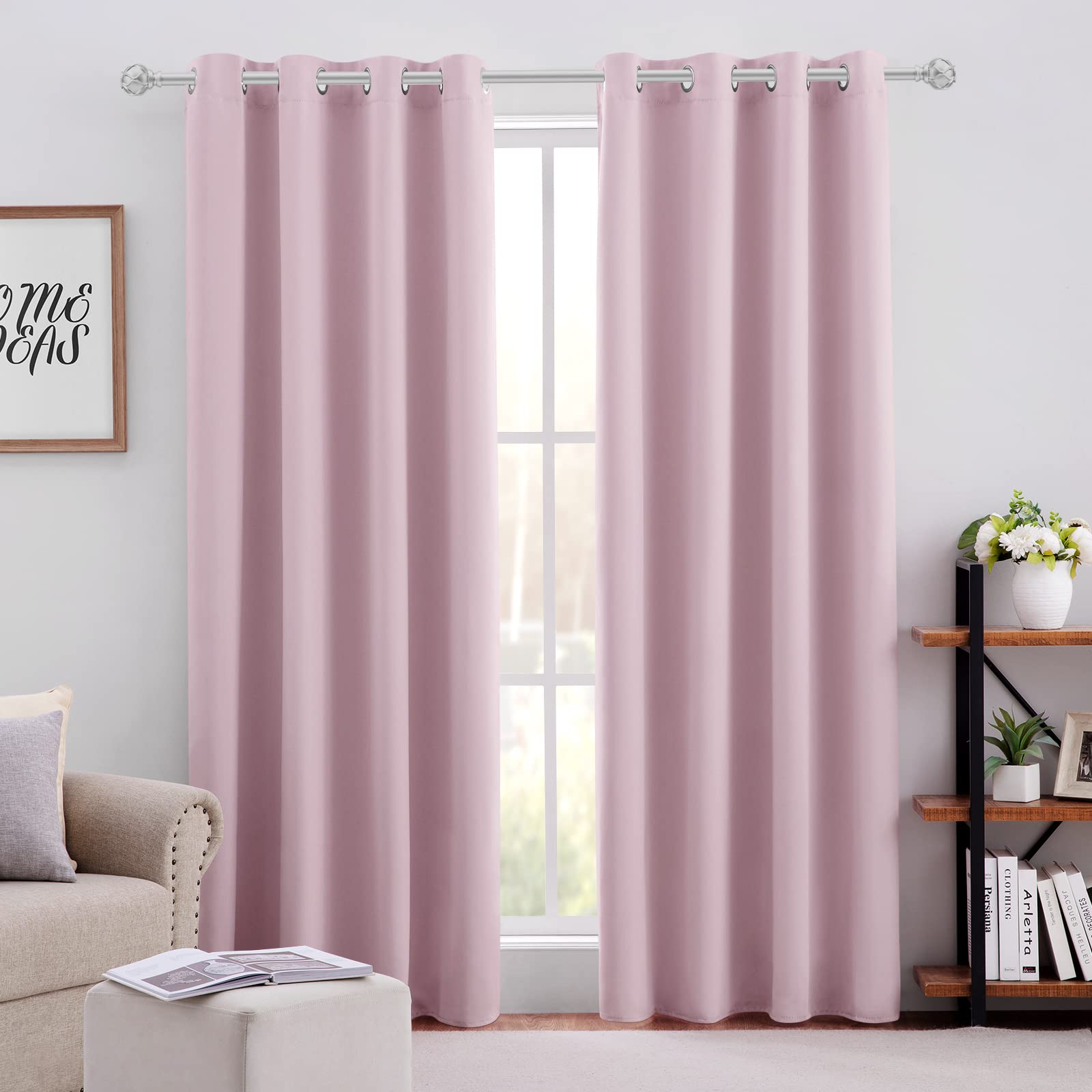 HOMEIDEAS Lavender Pink Blackout Curtains 2 Panels 52 X 96 Inch Drop Room Darkening Eyelet Curtains for Bedroom Living Room Nursery, Thermal Insulated Light Blocking Window Drapes