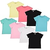 Pink Angel Girls' 8-Pack Cotton T-Shirts – Crew Neck Short Sleeve Tees, Solid Color Multipack, Sizes 4–16