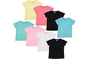Pink Angel Girls' 8-Pack Cotton T-Shirts – Crew Neck Short Sleeve Tees, Solid Color Multipack, Sizes 4–16
