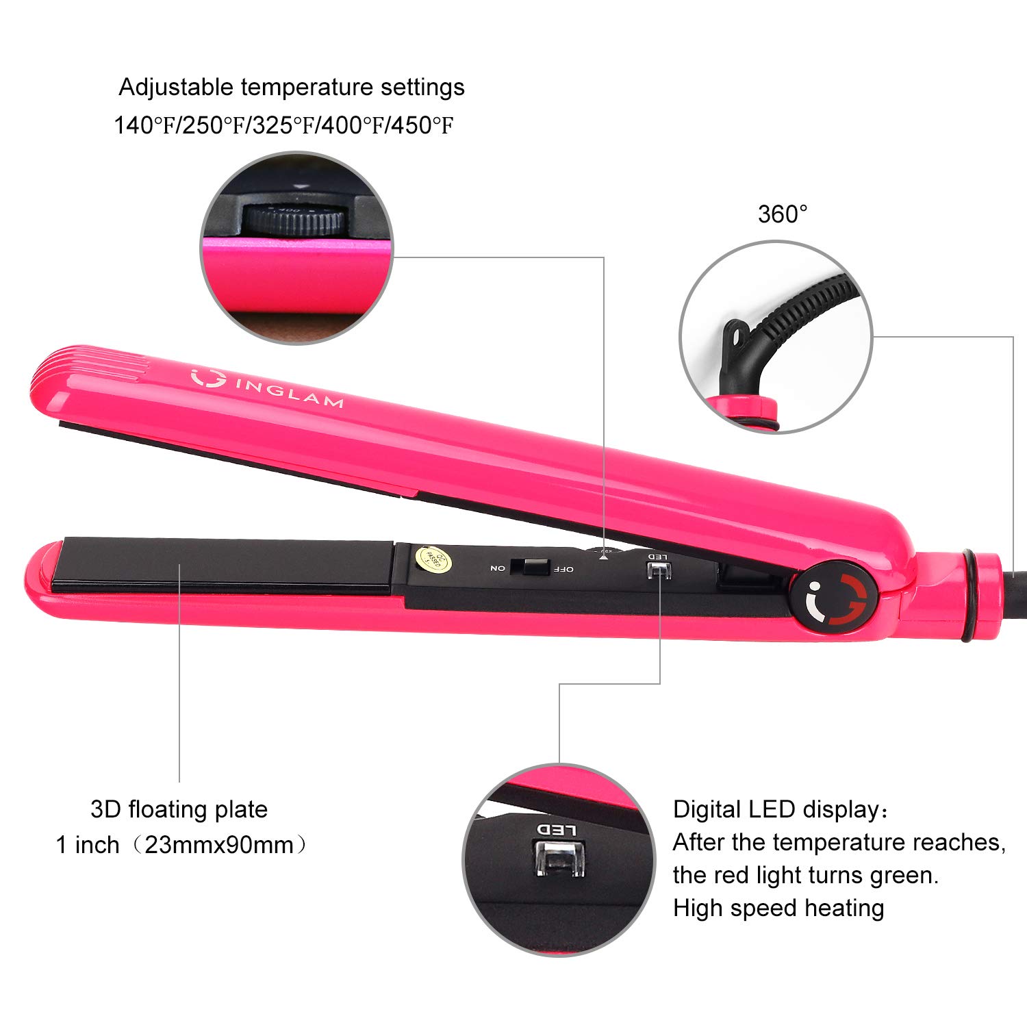 2 in 1 Hair Straightener and Curling Iron, Anti-Static Ceramic Tourmaline Ionic Flat Iron with Adjustable Temp, Dual Voltage, 3D Floating Plates, Instant Heat Up, Auto Shut off, Pink : Beauty