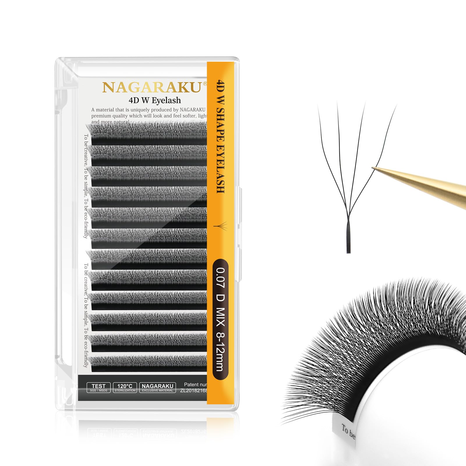 NAGARAKU 4D Lashes，W Shape Eyelash Extensions 0.07mm D Curl 8-15mm Mix Volume Lashes Hand Woven Long Stem Matte Black Premade Fans 4 Tips False Eyelash — image 1