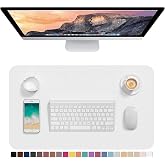 Hsurbtra Desk Pad, 23.6" x 13.8" PU Leather Desk Mat, M Extended Mouse Pad, Waterproof Desktop Blotter Protector, Non-Slip Ultra Thin Small Laptop Keyboard Writing Mat for Office Home, White