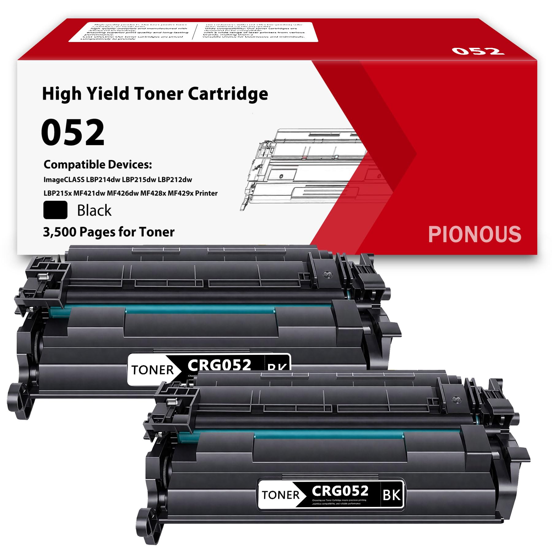 Photo 1 of 052 Black Toner Cartridge 2-Pack Replacement for Canon 052H/CRG052 - Compatible with imageCLASS MF426dw MF424dw MF429dw LBP215dw LBP214dw Printers | 3,500 Pages per Cartridge