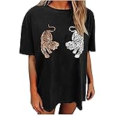Avanova Women Tigers Graphic Oversized Tee Top Short Sleeve Loose Crewneck Summer T-Shirt