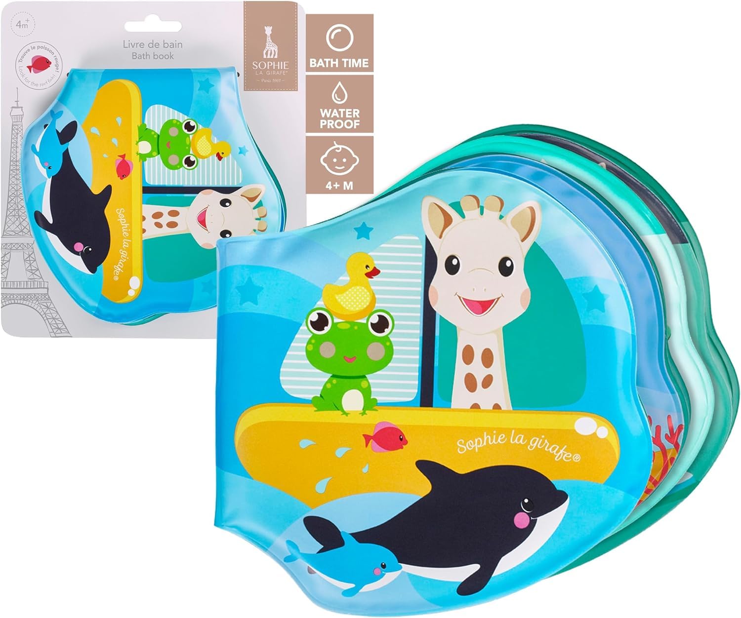 Sophie la girafe Bath Book – Fun and Colourful – 8 Pages – 3 Different Aquatic Universe – For Children From 4 Months