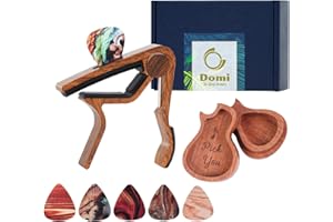 DOMI THE CHOSEN PRODUCTS Guitar Capo Gift Set - Includes 1 Capo, 1 Pick Holder & 6 Picks - Personalized Gift for Acoustic Guitar 6 String, Electric Guitar & Bass Players (Rosewood)