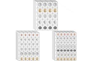 XXMBBJY 644 Pockets 3 Sizes Coin Collection Pages, 21 Sheets Coin Collection Supplies Pages with Standard 9 Hole Coin Binder Sleeves for Coin Stamp Currency Collection (20+30+42 Pocket)