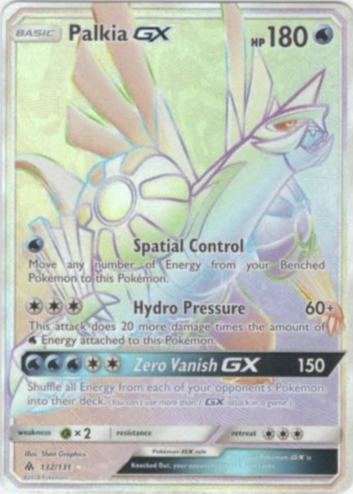 Forbidden Light Pokemon, S&M6, PALKIA GX 132/131 - SECRET RARE - NM/M