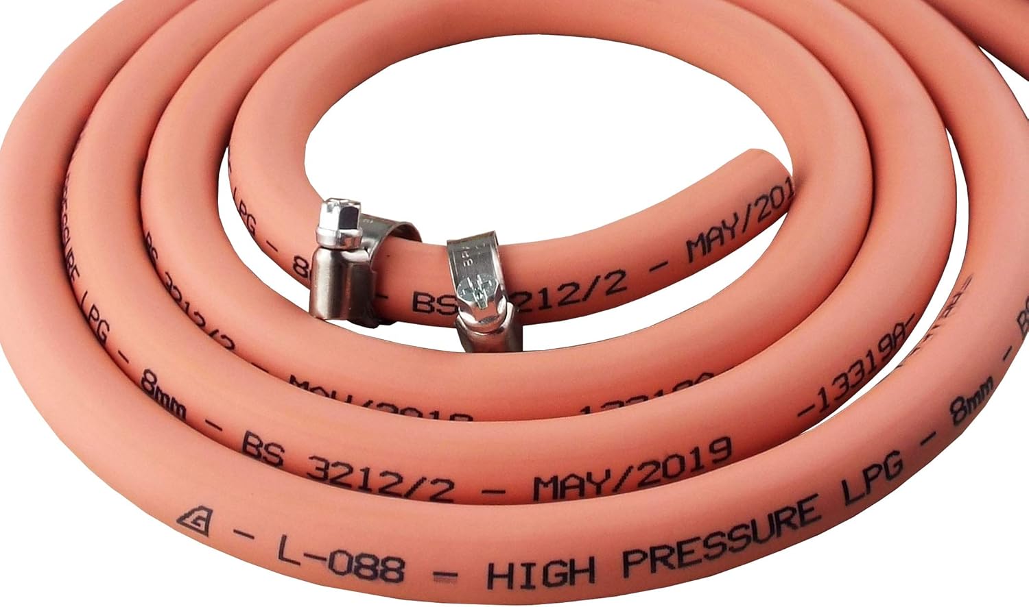 8mm Orange Gas Pipe for Propane/Butane, Stamped with Manufacture Date + Clips (2m) Amazon.co.uk