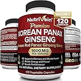 Nutrivein Pure Korean Red Panax Ginseng 1600mg - 120 Vegan Capsules - High Strength 5% Ginsenosides - Ginseng Root Extract Po