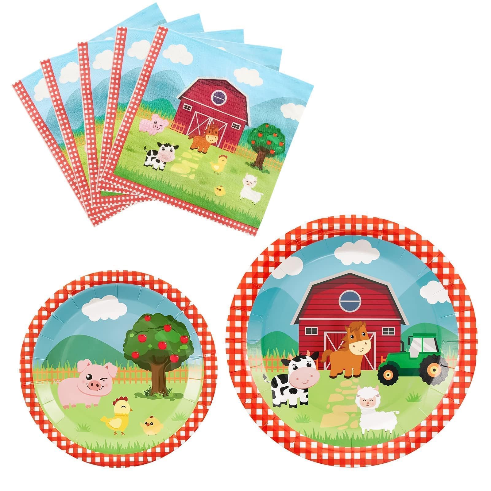 WERNNSAI Farm Party Decorations - 48 PCS Farm Birthday Decorations for Kids Barnyard Animal Party Plates Napkins Kids Birthday Tableware Set for 16 Guests Baby Shower