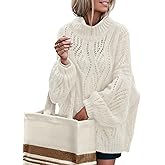 MEROKEETY Fall Sweaters for Women 2025 Oversized Pullover Crochet Lantern Long Sleeve Mock Neck Casual Loose Tops