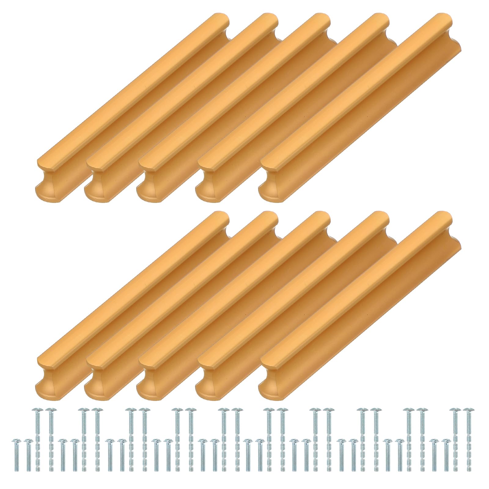 PATIKIL Door Handles 3.78 Inch (96mm) Hole Center, 10 Pack Brushed Pulls Kitchen Drawer Hardware Lengthen for Cupboard Drawer Pulls, Champagne