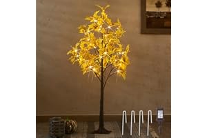 LITBLOOM Fall Tree with Lights 4FT 48 Warm White LEDs, Lighted Maple Tree Plug in for Autumn Thanksgiving Harvest Fall Decoration Indoor Outdoor