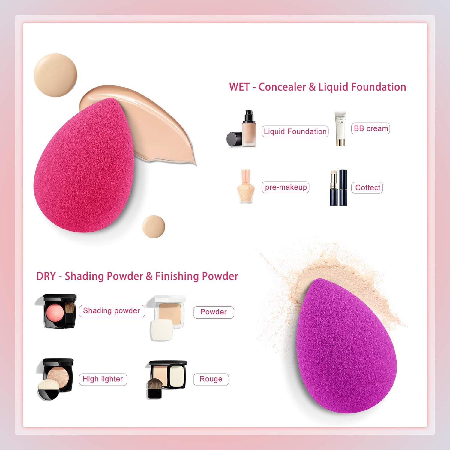 6Pcs Makeup Sponge, Easkep Blender Beauty Foundation Blending Sponge Set Professional Perfect Puff Flawless for Liquid Latex Free Multi-Color No Floating Powder : Beauty