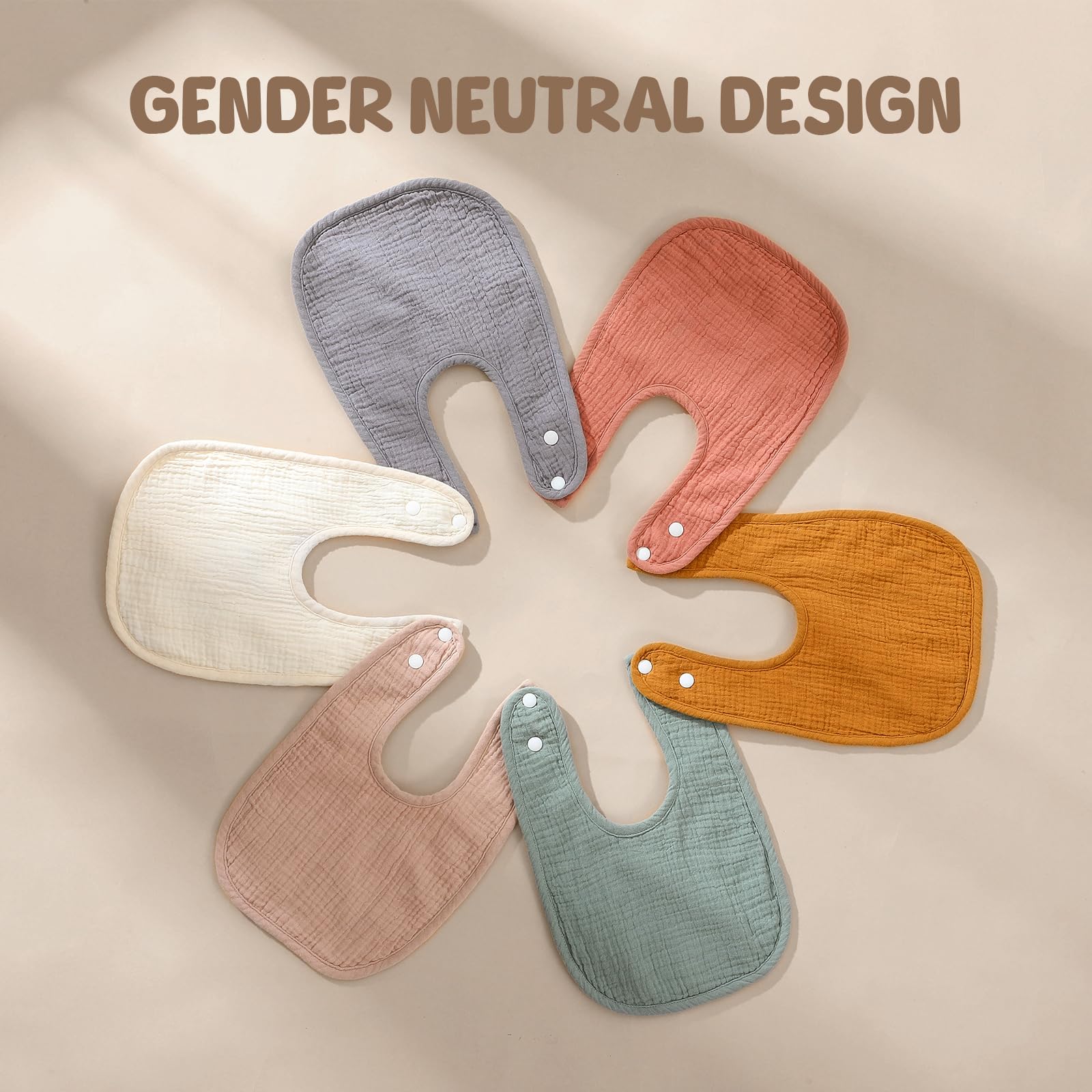 6-Pack Muslin Baby Bibs for Unisex Boys Girls, Cotton Baby Drool Bibs, Drooling and Teething Bibs for Infant