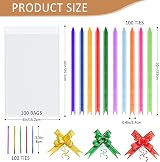 Frendour Cellophane Bags 100pcs 6x10in Clear Bags with Colorful Bows & Ties view 3
