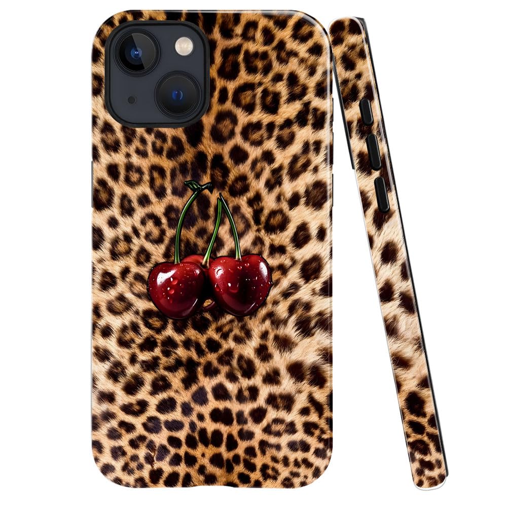 Case for iPhone 14 - Slim Fit Anti-Scratch Phone Case for Girl Women - Leopard Retro Cheetah Cherry (Glossy)