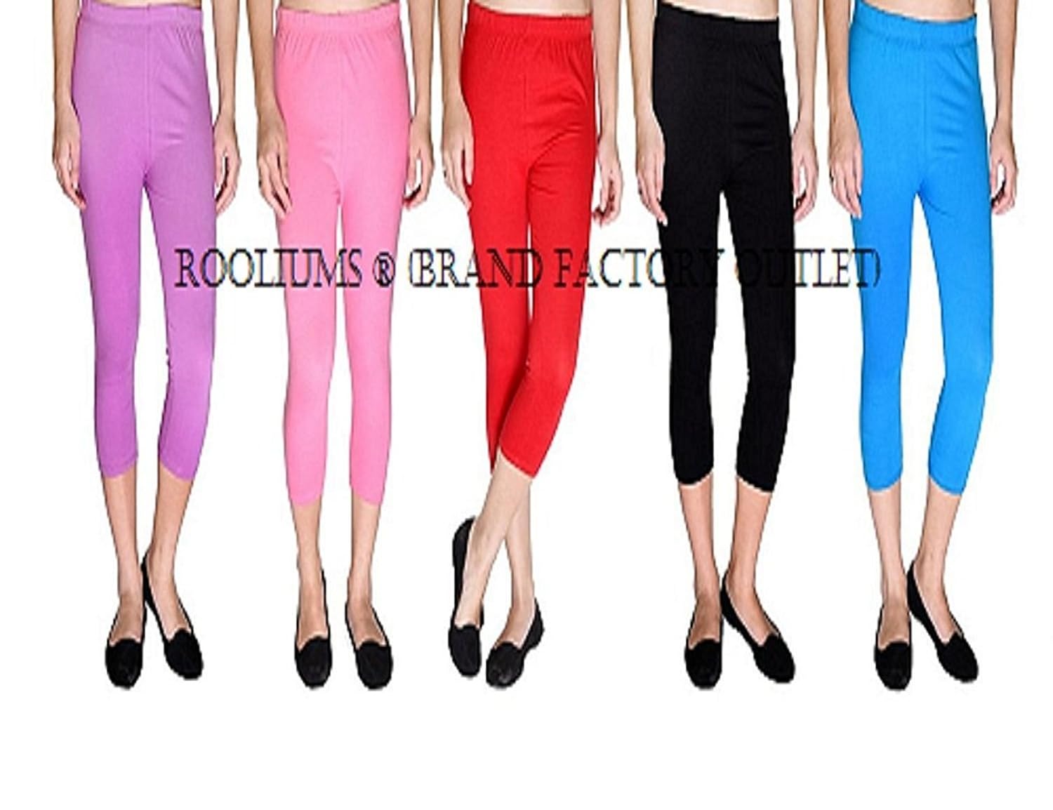 rooliums &reg; (brand factory outlet) womens super fine cotton capri combo pack of 5, 4 way, 190 gsm - free size (purple,baby-pink,red, black,sky-blue)