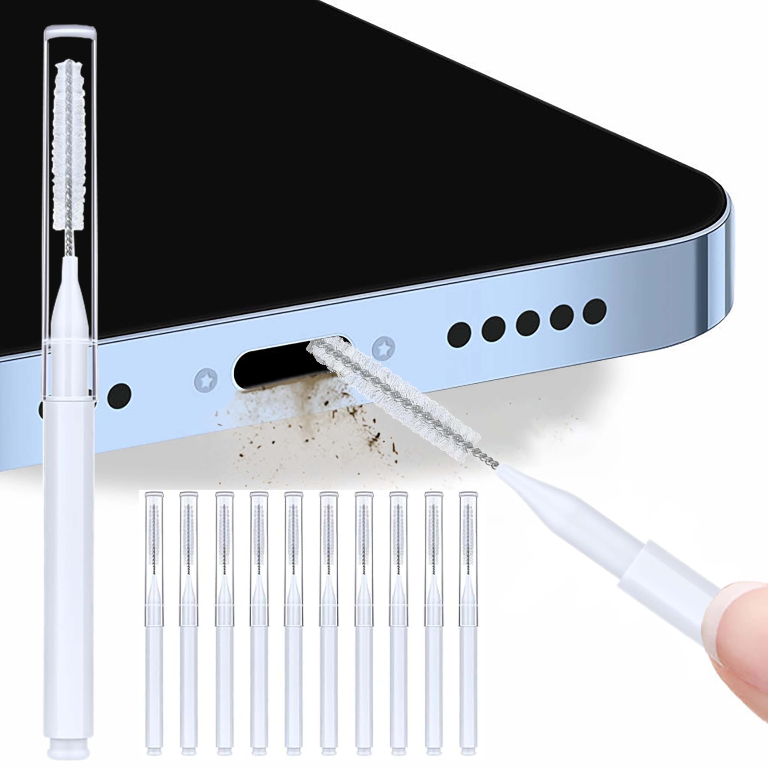 Photo 1 of 10 Pieces Upgrade Mini Reusable Dust Cleaning Kit Tool for iPhone Charging Port, Speaker & Receiver, Cleaning Brush Compatible with Phone, Airpods, Camera, Keyboard, iPhone 16 Pro 15 14 13 12 11 X